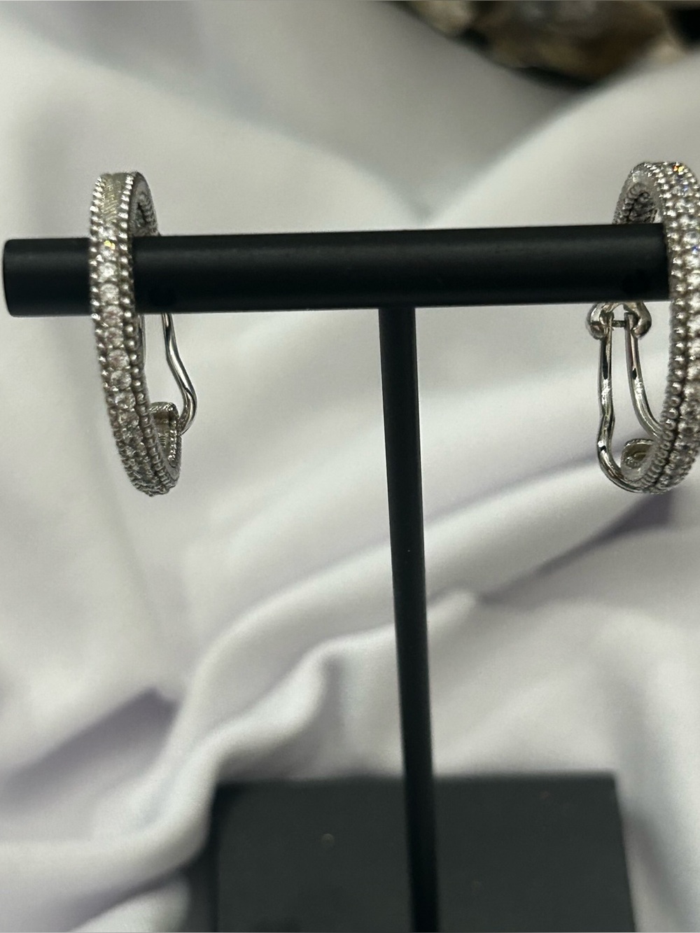 Judith Ripka Sterling Silver Crystal Pavé CLIP ON Hoop Earrings